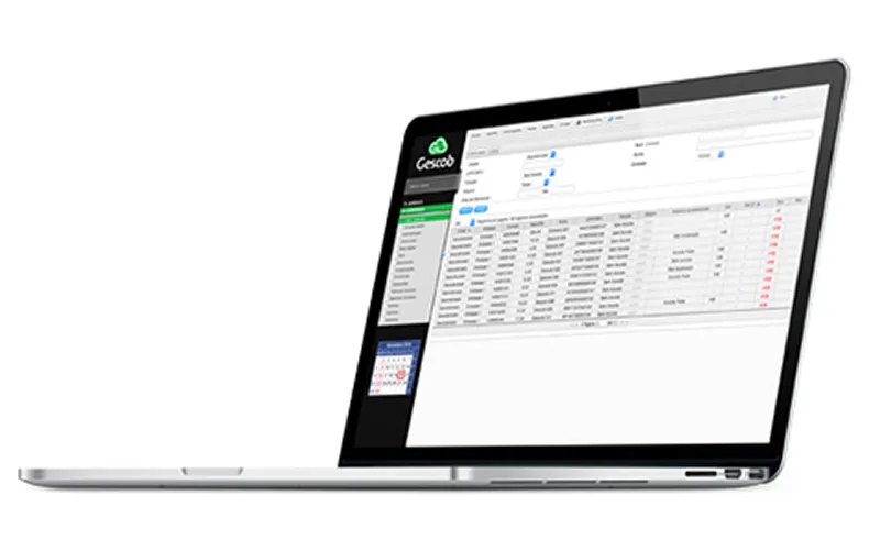 Sistema de cobrança Gescob aberto no navegador de um notebook